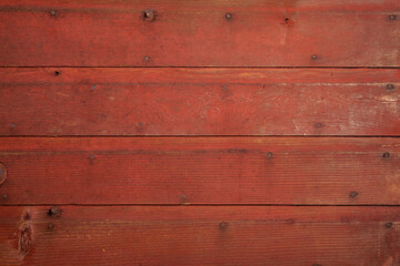 Red barn wood boards texture background with nails and bolts - obrazy, fototapety, plakaty