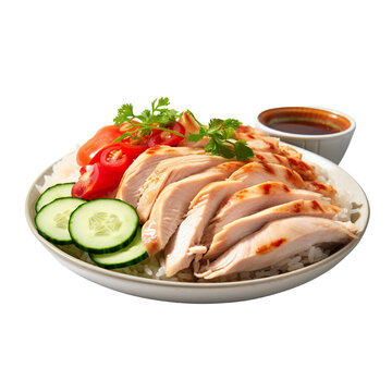 Hainanese chicken rice on a white background isolated PNG