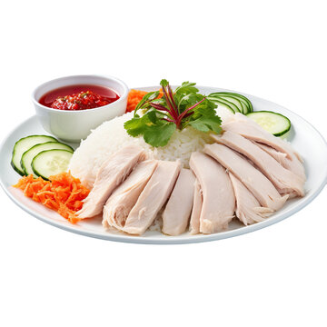 Hainanese chicken rice on a white background isolated PNG