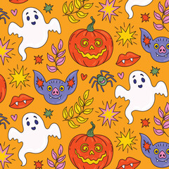 Obraz na płótnie Canvas hand drawn pattern halloween season design vector illustration