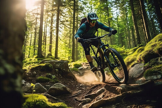 Extreme bicycle forest cycling outdoors speed biking mountain nature helmet sport biker bike person