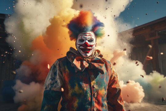 clown in colorful explosion, AI generated