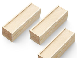 3D illustration. Wooden boxes mockup isolated on white background.
