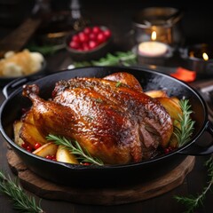 Fototapeta premium Festive Christmas Recipe Roast Goose Stuffed with Baked