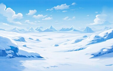 Fototapeta na wymiar Snowdrift fresh sunny landscape with clouds and mountains, blue sky. AI Generative
