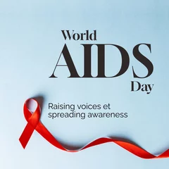 Foto op Aluminium Composite of world aids day and red ribbon on blue background © vectorfusionart