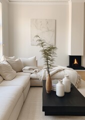 Amazing Interior Design of a Sofa with White Pillows. Natural Light coming from the Window. 