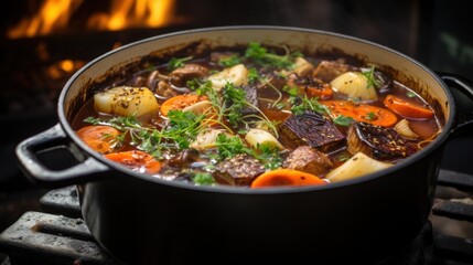 A Delicious Beef Broth with Bone-in Beef, Charred Vegetables, Garlic, and Spices
