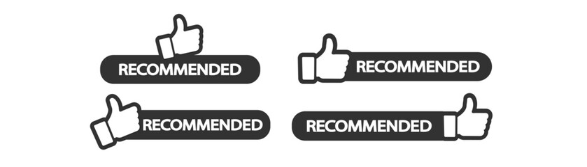 Recommended icon vector label design with thumbs up and star icon in white background