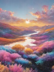 Fototapeta na wymiar landscape painting With pastel colors.