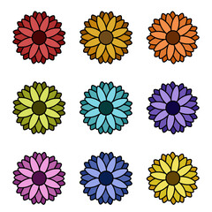 Rainbow Flower Vector Icon Set