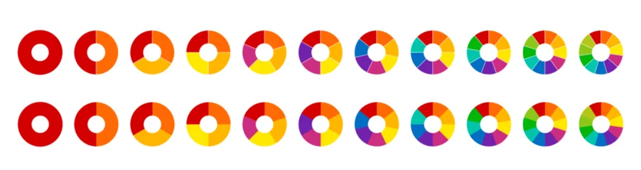 Fototapeten Color section of the segment. Multicolored circle section graph objects. Pie chart icon. 1,2,3,4,5,6,7,8,9,10,11 infographic segment. Part of a round color scheme wheel vector illustration eps10 © Rick Cranches