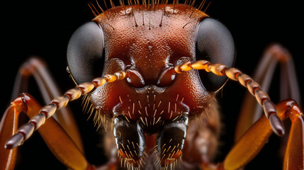 Ultra Macro and sharp image of red ant. Generative AI