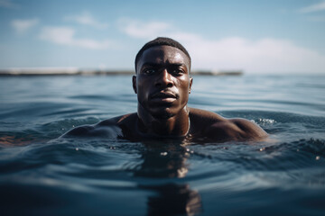Relaxing in the water. A black man enjoys a bath