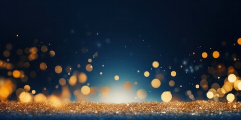 Christmas Gold Foil and Dark Blue Cosmic Fantasia with Glittering Stars and Abstract Space Particles - obrazy, fototapety, plakaty