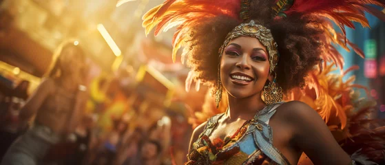 Abwaschbare Fototapete Karneval Brazilian girl dancing at carnival parties