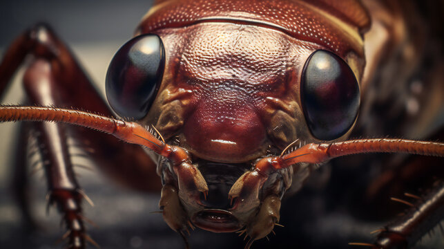 Ultra Macro and sharp image of cockroach insect. Generative AI