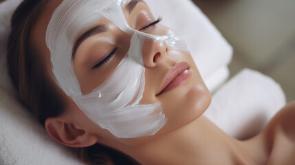 Woman in mask on face in spa beauty salon