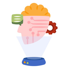 Mind with gear, flat design icon of brain development