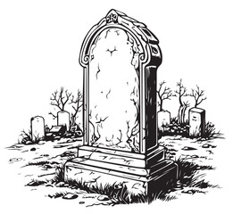 Retro cemetery sketch for Halloween hand drawn Vector