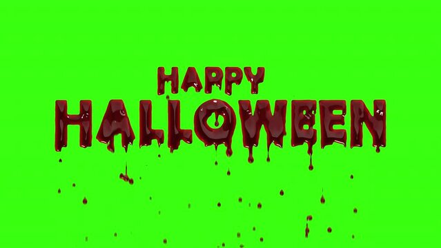 Animated bloody text Happy Halloween. Realistic liquid flowing blood