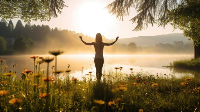 Tranquil Morning: Yoga by the Serene Lake