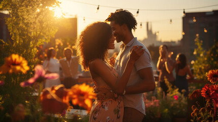 Salsa Dancing Amidst Vibrant Flowers: Urban Rooftop Transformed