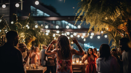 Lively Salsa Dancing Venue: Twirling Couples and Fairy Lights