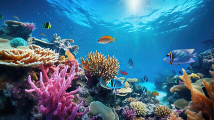 Colorful Corals and Fish in Underwater Reef