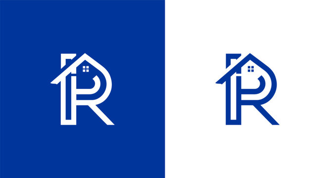 Real estate logo design template. Home and letter R logo design.
