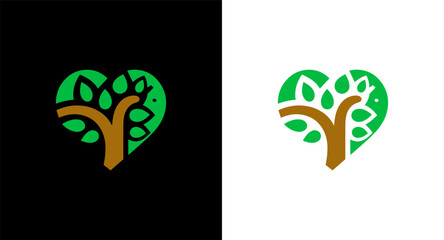Green tree logo design. Nature and environment symbol. Vector illustration. Heart Tree Logo icon
