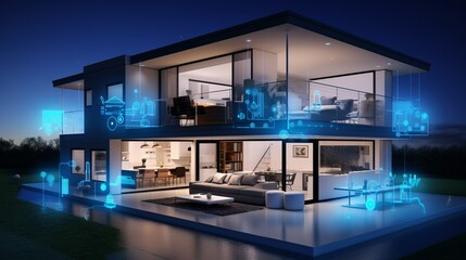 Fototapeta na wymiar Smart home illustration with artificial intelligence concept AI