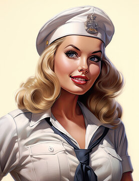Vintage illustration sailor pin-up women