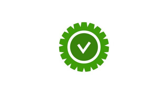Gear with checkmark icon design on white background. Motion graphic.