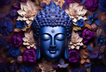 Blue Buddha Face with Purple Background