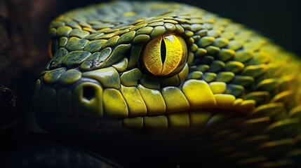 closeup portrait of green snake at nature, reptile animal