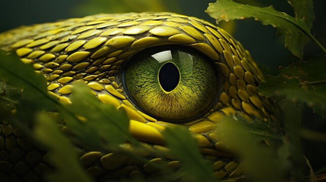 closeup portrait of green snake at nature, reptile animal