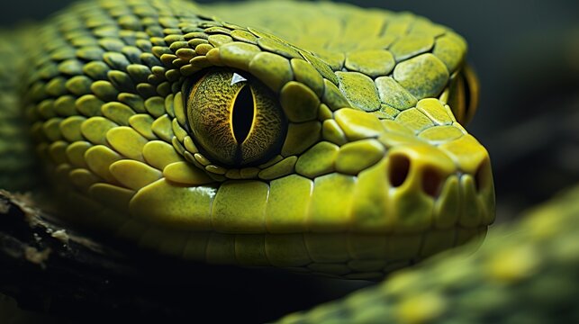 closeup portrait of green snake at nature, reptile animal