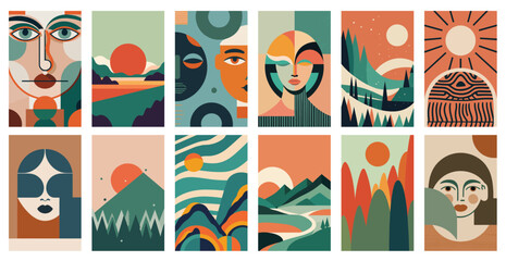 Collection Minimal geometric poster. Minimalist art. Simple. Abstract circle square shapes for home decor, wall art prints modern aesthetic. Mural art. Artwork © DesignerThc