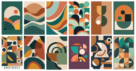 Collection Minimal geometric poster. Minimalist art. Simple. Abstract circle square shapes for home decor, wall art prints modern aesthetic. Mural art. Artwork