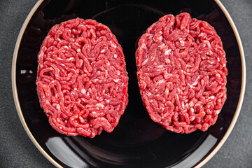 raw cutlet beef fresh meat hamburger cooking meal food snack on the table copy space food...