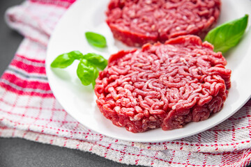 raw cutlet beef fresh meat hamburger cooking meal food snack on the table copy space food background rustic top view