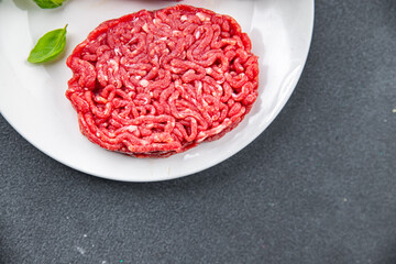 raw cutlet beef fresh meat hamburger cooking meal food snack on the table copy space food background rustic top view