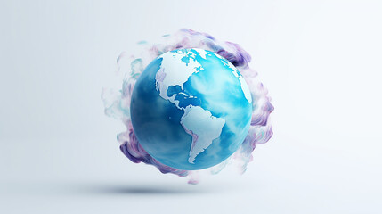 Globe on a white background surrounded by colored smoke