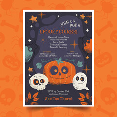 flat invitation template halloween season design vector illustration