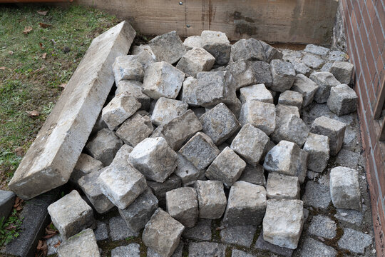 a pile of granite paving stones