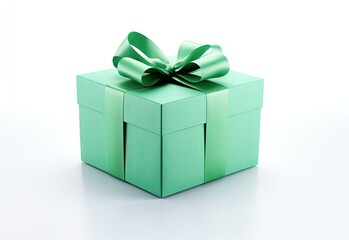 Obraz premium Emerald Green Gift Box on White Background