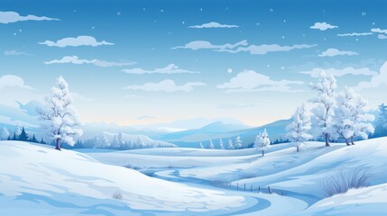 A vector illustration of a serene snow-covered landscape, ideally suited for holiday or winter-themed design projects - obrazy, fototapety, plakaty