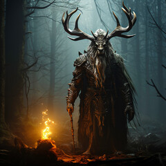 Krampus in a forest at night