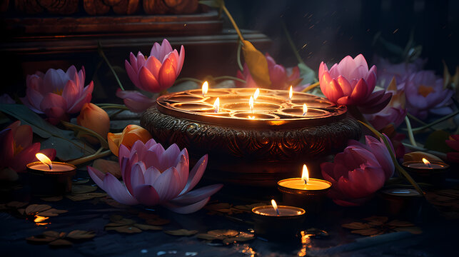 Diwali Lotus with candles
